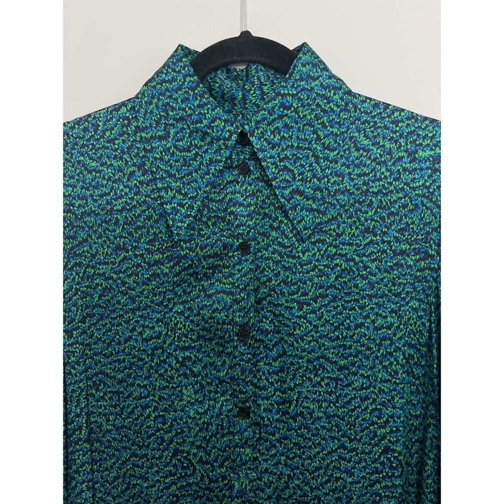 COS Shirt Dress Women’s 2 Teal Black Marble Printed Midi Rayon Long Sleeve - Picture 9 of 14